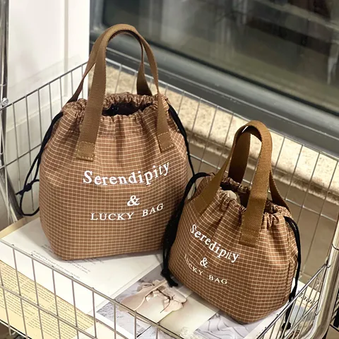 Waterdichte Oxford Stof Trekkoord Lunchtas Woonwerk Bento Handtas Draagbare Geïsoleerde Thermische Tas Waterbeker Tas Voor Dames