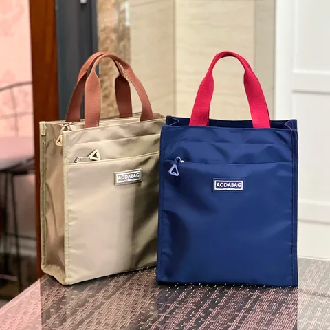 Grote Waterdichte Oxford Stof Tote Tas Kleurenblok Casual Handtas Student Lunchpakket Tas Woon-werk Documenten Tas