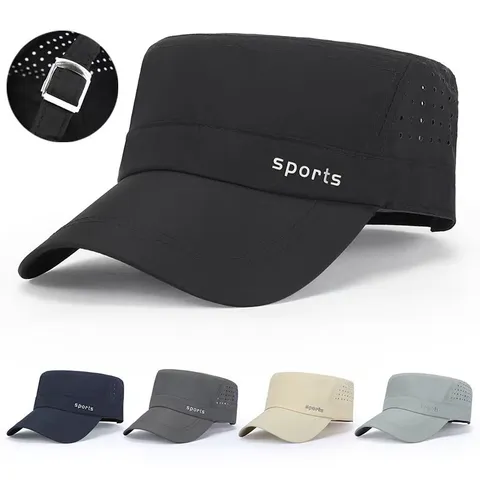 Men Quick Dry Mesh Cadet Cap Summer Outdoor Sun Protection Breathable Adjustable Flat Top Baseball Hat Casual Sports Hat