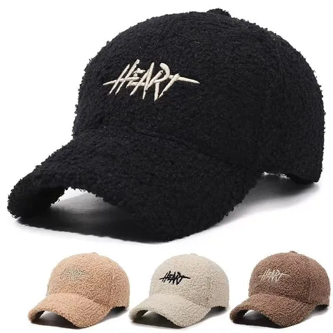 Unisex Winter Thickened Fleece Baseball Cap Letter Embroidery Teddy Velvet Casual Adjustable Dad Hat