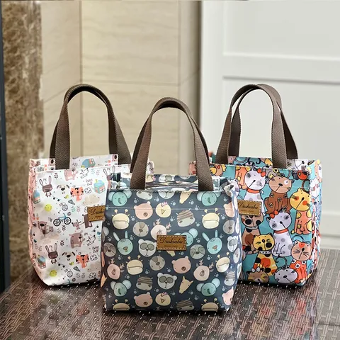 Waterdichte Oxford Stof Lunchtas Cartoon Print Draagbare Geïsoleerde Lunchbox Tas Student Woon-werkverkeer Picknick Opslagtas