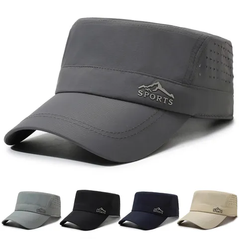 Men S Quick Drying Flat Top Hat Breathable Mesh Sun Protection Casual Sports Cadet Hat Outdoor Sun Hat