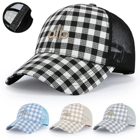 Unisex Plaid Mesh Baseball Cap Adjustable Outdoor Sun Protection Hat Casual Letter Embroidery Sports Snapback Cap