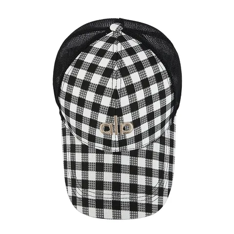 Unisex Plaid Mesh Baseball Cap Adjustable Outdoor Sun Protection Hat Casual Letter Embroidery Sports Snapback Cap