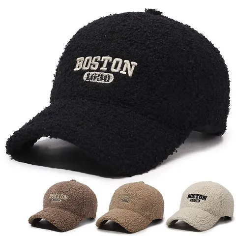 Teddy Fleece Baseball Cap Women Winter Warm Letter Embroidery Curved Brim Hat Casual Fashion Adjustable Dad Hat