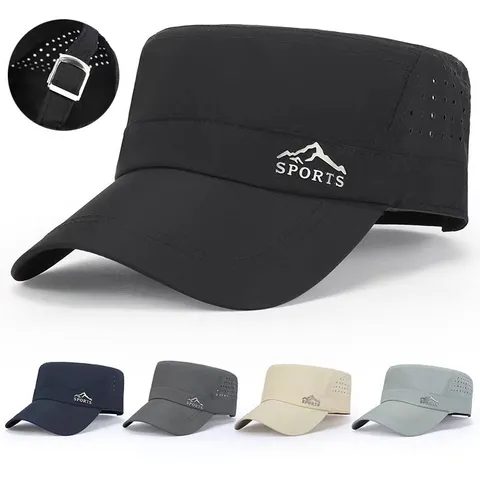 Unisex Outdoor Quick Drying Flat Top Cap Breathable Sports Mountain Print Military Hat Adjustable Casual Sun Protection Cap