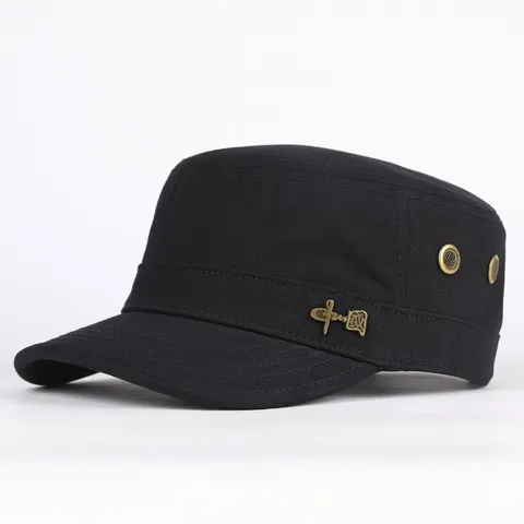 Men Casual Cotton Flat Cap Retro Short Brim Adjustable Solid Color Outdoor Military Cadet Hat Fashion Sun Protection Headwear