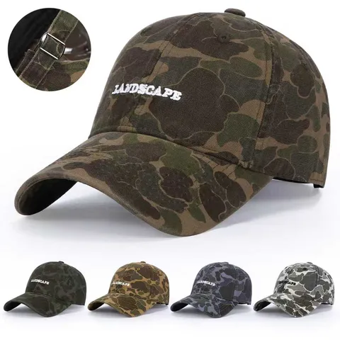 Unisex Camouflage Baseball Cap Cotton Letter Embroidery Adjustable Outdoor Sun Protection Casual Dad Hat