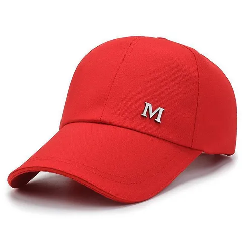 Men's Canvas Baseball Cap Extended Brim Metal M Logo Sun Protection Adjustable Dad Hat