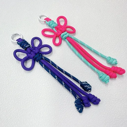 Handmade Woven Butterfly Knot Keychain Bag Charm Color Block Polyester Rope Keychain For Women Backpack Purse Accessory