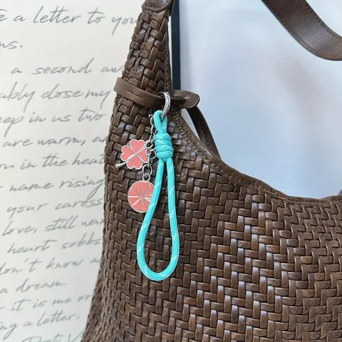 Glücks Vierblättriges Kleeblatt Schlüsselanhänger Süße Orangenscheibe Tasche Charme Gewebte Polyester Seil Schlüsselring Für Damen Schmuck