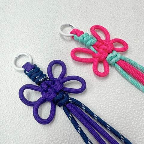 Handmade Woven Butterfly Knot Keychain Bag Charm Color Block Polyester Rope Keychain For Women Backpack Purse Accessory