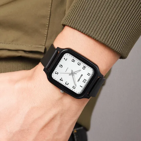 Minimalist Square Quartz Watch Waterproof Student Exam Wristwatch Casual Resin Mirror TPU Strap Electronic Watch