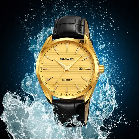 Men's Quartz Watch Business Fashion Genuine Leather Strap Zinc Alloy Case Calendar Waterproof Wristwatch