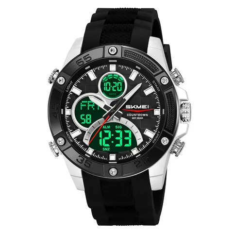 Skmei Men's Multifunctional Sports Watch Dual Display Waterproof Luminous Electronic Watch Silicone Strap Casual Wristwatch