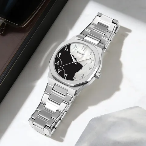 Luxury Business Men's Quartz Watch Stainless Steel Band Waterproof Octagonal Case Casual Dress Wristwatch