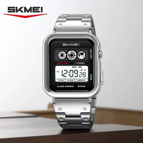 Men's Digital Watch Waterproof Multi-Function Business Sport Electronic Wristwatch With Stainless Steel And TPU Strap