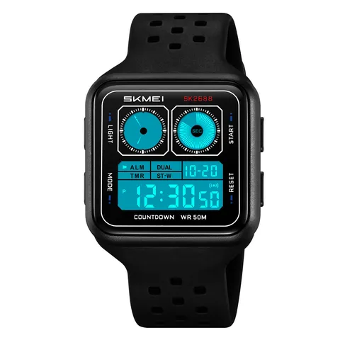 SKMEI Men's Digital Sports Watch Waterproof Outdoor Multifunction Square Dial Resin ABS TPU Casual Electronic Wristwatch