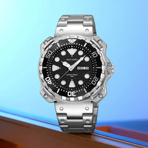 Men Business Quartz Watch Stainless Steel Strap Waterproof Calendar Display Casual Wristwatch