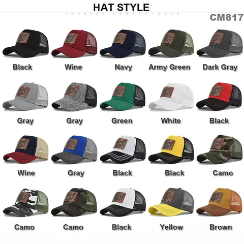 Unisex Casual Cotton Polyester Mesh Trucker Hat Breathable Sun Protection Outdoor Fishing Leather Patch Baseball Cap For Men Women