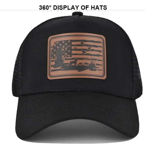 Outdoor Hunting Leather Patch Trucker Hat Breathable Mesh Baseball Cap Vintage Adjustable Sun Protection Curved Brim Mesh Cap For Unisex