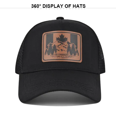 Outdoor Canada Maple Leaf Leather Patch Trucker Hat Breathable Mesh Baseball Cap Embroidered Visor Sun Hat For Men Women