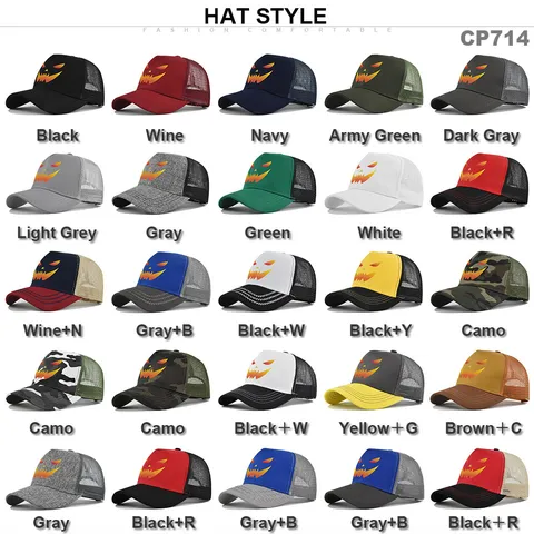 Halloween Pumpkin Ghost Face Print Mesh Trucker Baseball Hat For Men Women Breathable Adjustable Snapback Sun Cap Outdoor Festival Headwear
