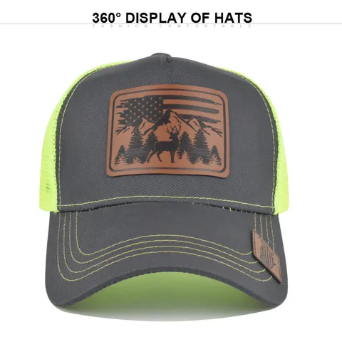 Polyester Mesh Baseball Cap For Men Women American Retro Outdoor Hunting Hat With Deer Leather Patch Breathable Trucker Hat