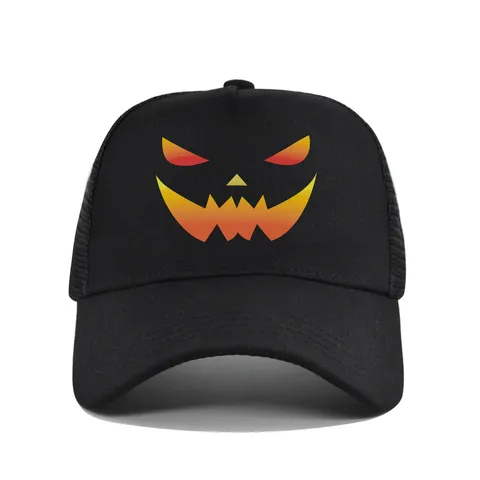 Halloween Pumpkin Ghost Face Print Mesh Trucker Baseball Hat For Men Women Breathable Adjustable Snapback Sun Cap Outdoor Festival Headwear
