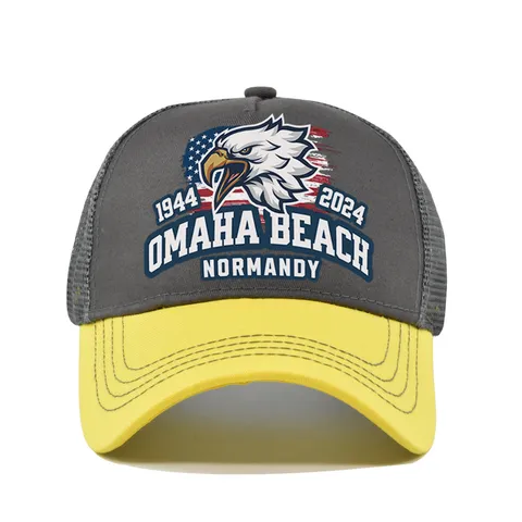 Eagle Print Baseball Cap Breathable Cotton Mesh Trucker Hat Omaha Beach Normandy Commemorative Outdoor Sports Hat Adjustable Snapback