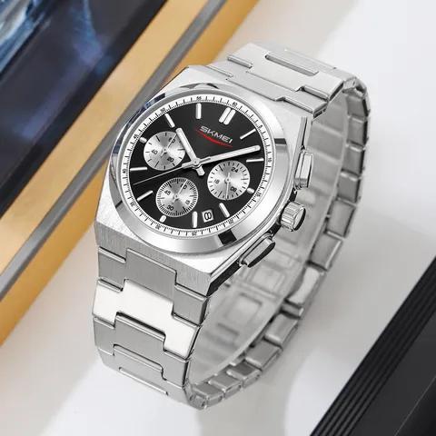 Men's Quartz Watch Stainless Steel Multifunction Chronograph Wristwatch Waterproof Business Casual Quartz Watch For Men