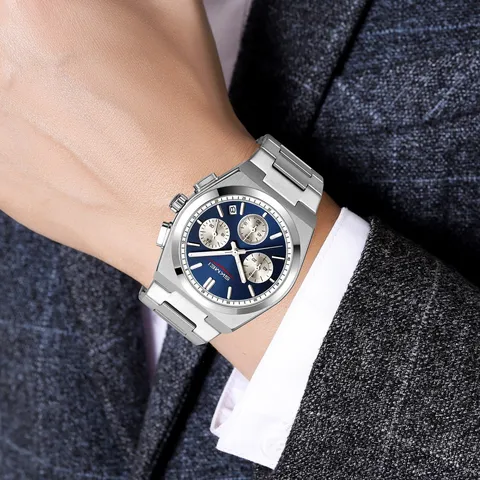 Men's Quartz Watch Stainless Steel Multifunction Chronograph Wristwatch Waterproof Business Casual Quartz Watch For Men