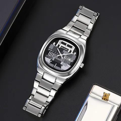 Men's Quartz Watch Stainless Steel Strap Waterproof Casual Wristwatch Calendar Business Fashion Watch