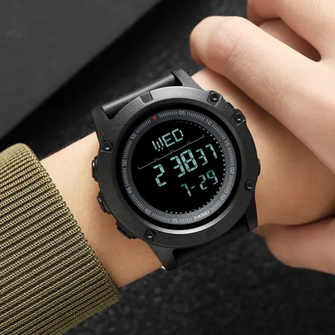 Men's Multifunctional Digital Outdoor Sports Watch Waterproof Compass Pedometer TPE Strap ABS Case Wristwatch