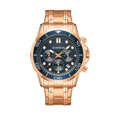 OCHSTIN Men Quartz Watch Business Casual Stainless Steel Strap Luminous Waterproof Chronograph Calendar Wristwatch