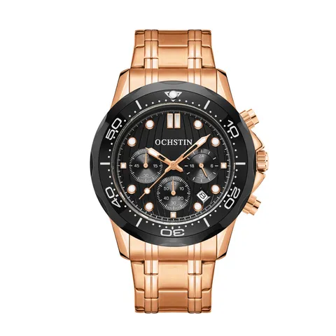 OCHSTIN Men Quartz Watch Business Casual Stainless Steel Strap Luminous Waterproof Chronograph Calendar Wristwatch