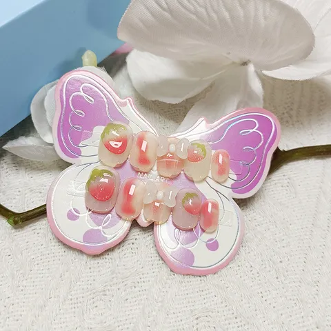 Uñas Postizas Rosas De Fresa Con Lazo 3D Lindas Uñas Falsas Para Niños Adolescentes Adorno De Arte De Uñas De Dibujos Animados Regalo