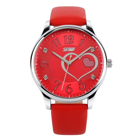 Women's Cute Heart Dial Quartz Watch Rhinestone Scale Leather Strap Waterproof Wristwatch Fashion Casual Gift