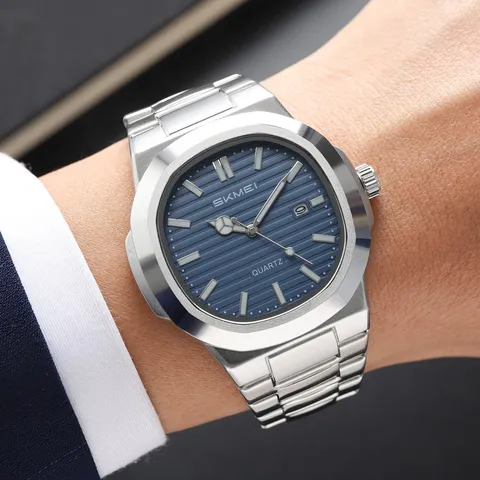 Men Stainless Steel Quartz Watch Business Casual Waterproof Wristwatch Luminous Calendar Pointer Watch