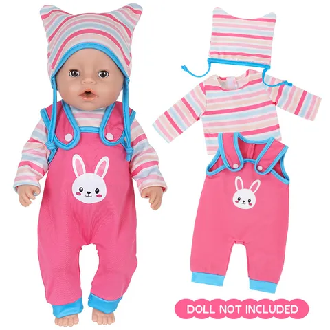 Fashion Doll Clothes Overalls Set Fabric Stripe Pattern Rabbit Print Cartoon Doll Clothes Outfits Accessories For Toy Dolls Girls Gift
