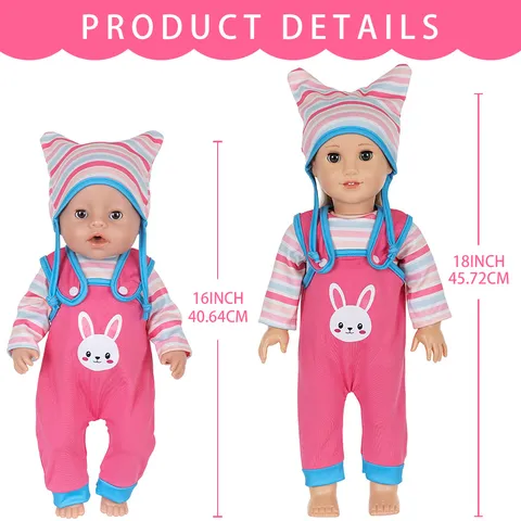 Fashion Doll Clothes Overalls Set Fabric Stripe Pattern Rabbit Print Cartoon Doll Clothes Outfits Accessories For Toy Dolls Girls Gift