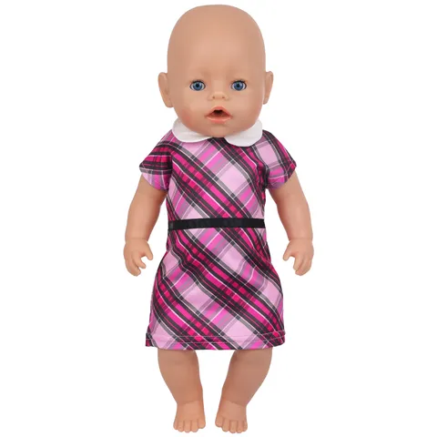 Plaid Doll Dress Peter Pan Collar Summer Short Sleeve Princess Shirt Dress For Baby Doll Toy Outfit Clothing Accessories