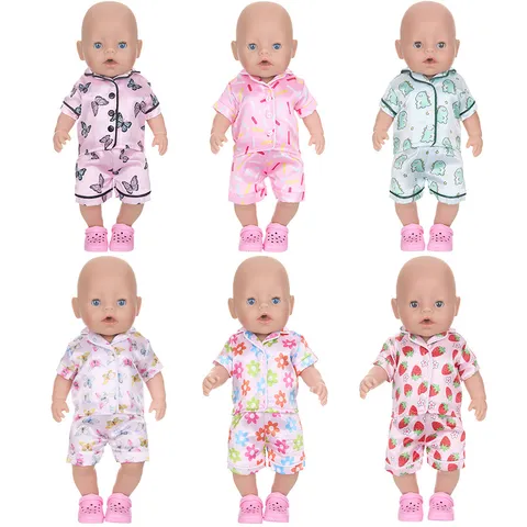 Cartoon Fruit Pattern Doll Pajamas Short Sleeve Sleepwear Set For American Girl Accessories Baby Doll Clothes