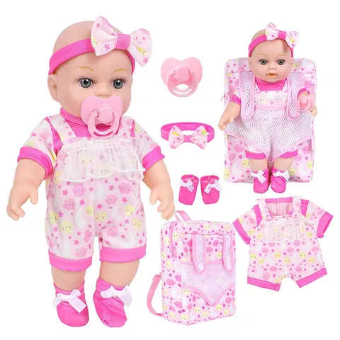 Süße Reborn Babypuppe Set Vinyl Interaktives Beruhigungsspielzeug Mit Rosa Rucksack Und Kleidung Zubehör Puppenspielset Geschenk Für Kinder Mädchen