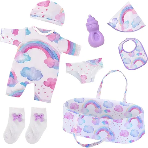 Cute Rainbow Cloud Pattern Doll Accessories Fabric Sleeping Basket And Reborn Baby Doll Clothes Outfits Toy Set For 18 Inch Dolls Girls Gifts