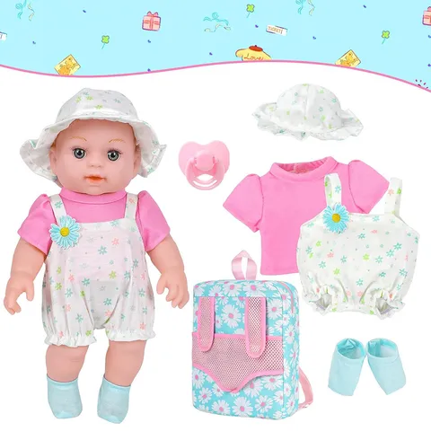 Süße Vinyl Reborn Baby Puppe Zubehör Set 12 Zoll Rollenspiel Spielzeug Blumiges Kleid Rucksack Schnuller Socken Outfits Kombination Für Kinder Geschenk