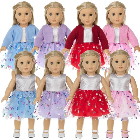 Casual Fabric Mesh Doll Clothes Butterfly Print Mesh Tutu Skirt Doll Dressing Decorative Doll Clothes Fits 18 Inch Doll For Kids Everyday