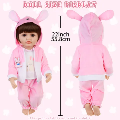 Simpatico Felpa Con Cappuccio Con Coniglio Rosa E Pantaloni Per Bambola Reborn Cartoon Morbidi Vestiti Per Bambole Accessori
