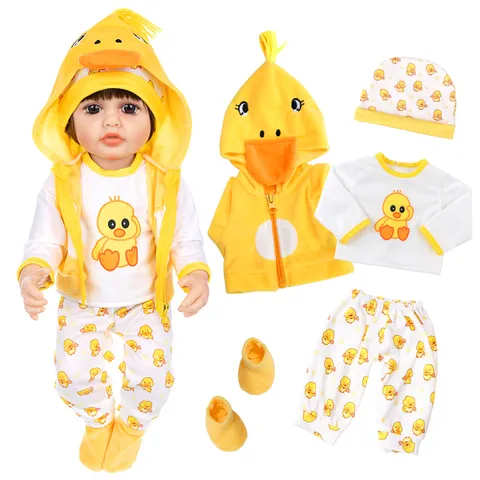 Cute Cartoon Duck Doll Clothes Winter Hooded Coat Trousers Hat Shoes Outfit For Reborn Baby Doll Accessories Toys