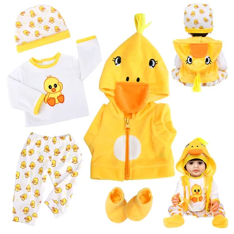 Cute Animal Reborn Baby Doll Clothes Set 22 Inch Winter Doll Outfits Hooded Top And Pants Soft Doll Accessories Set